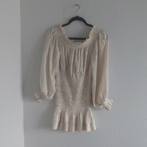 Elegant Cream Smocked Mini Dress
